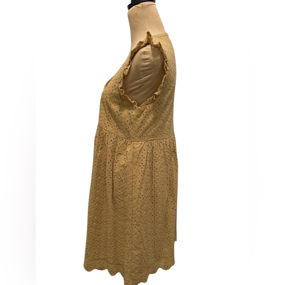 Knox Rose Women's Small, Sleeveless, Babydoll, Dress Mustard Yellow, Eyelet Lace - Picture 7 of 14